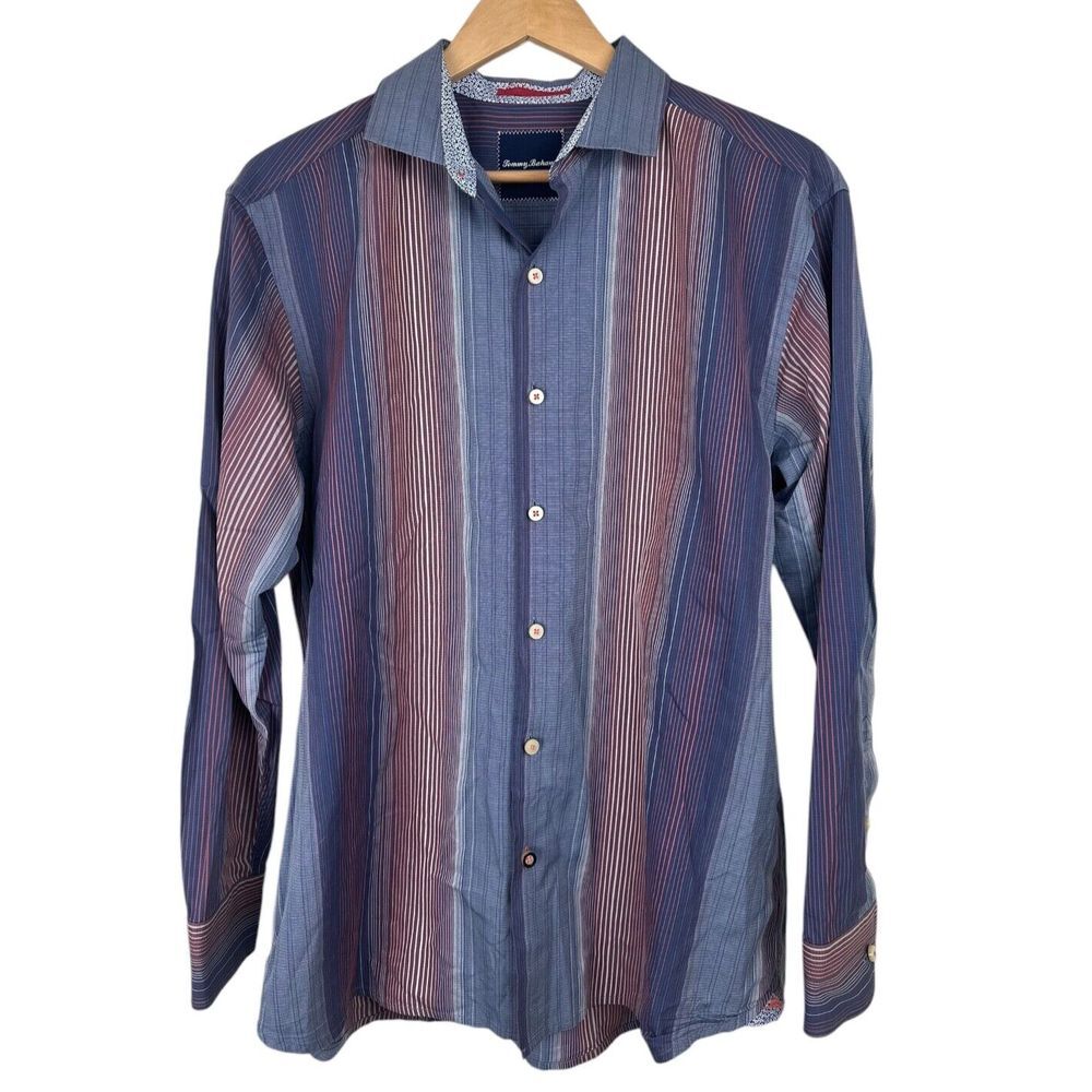 Tommy Bahama Shirt Mens Medium‎ Long Sleeve Pocket Button Down Blue/Red Stripes